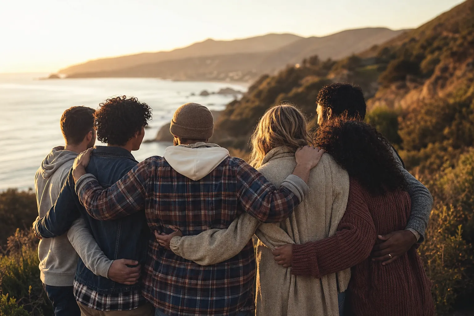 Editorial illustration of Stay connected through addiction recovery alumni support in California