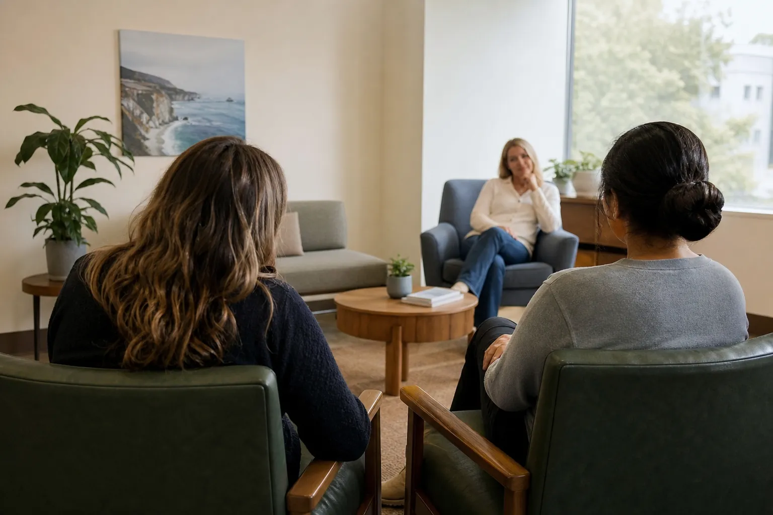 Editorial illustration of Gender-specific addiction treatment in California