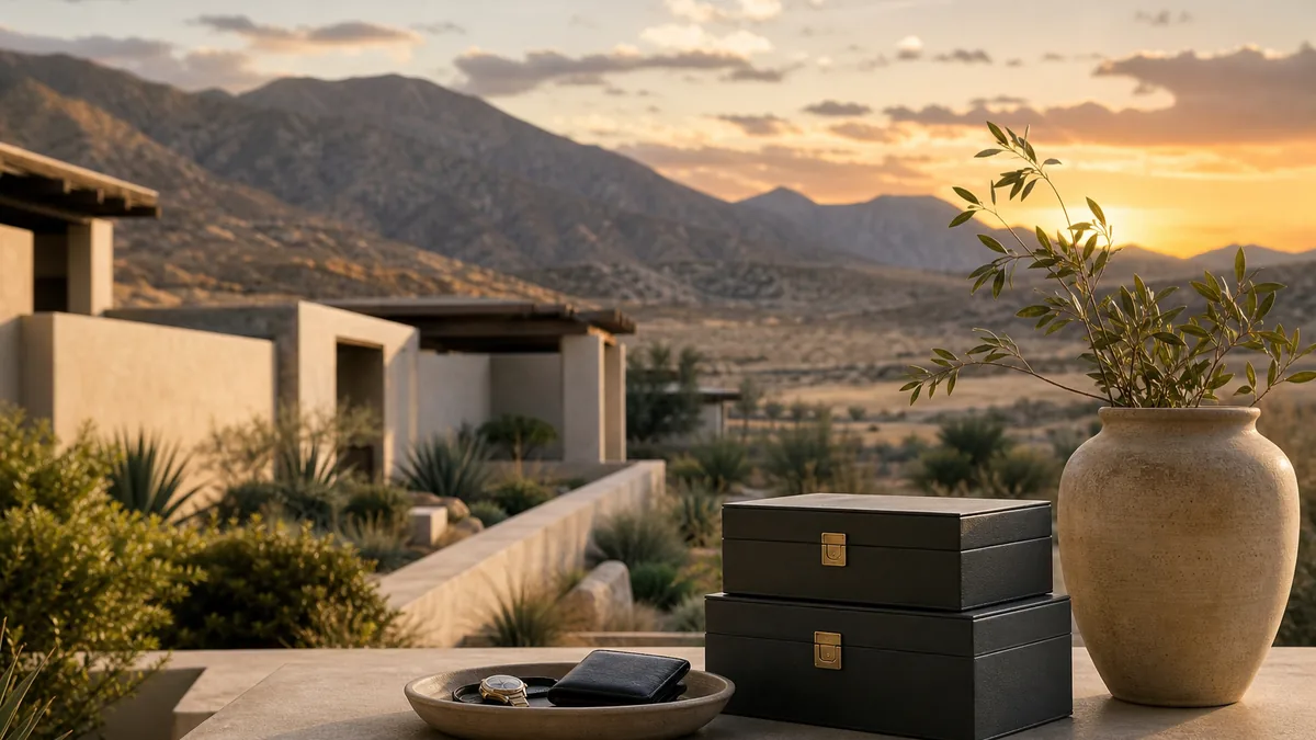 Editorial California desert setting for luxury detox device valuables storage